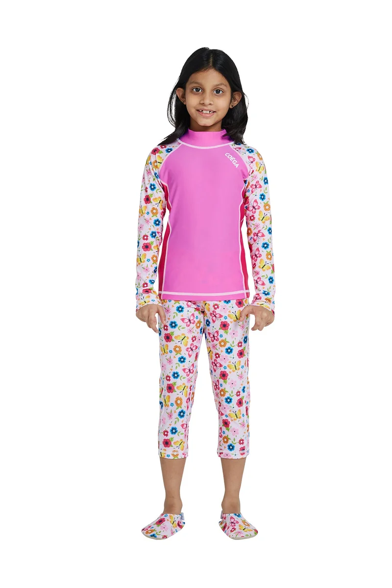Coega Sunwear  COEGA  Girls Kids Rashguard Long Sleeve - Pink Rosey Flowers for Women | Best Price UAE